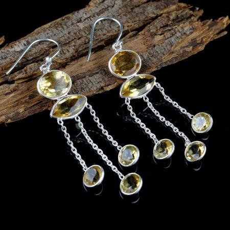 926 Sterling Silver dangle earing with Citrine gemstone, Gifts jewelry
